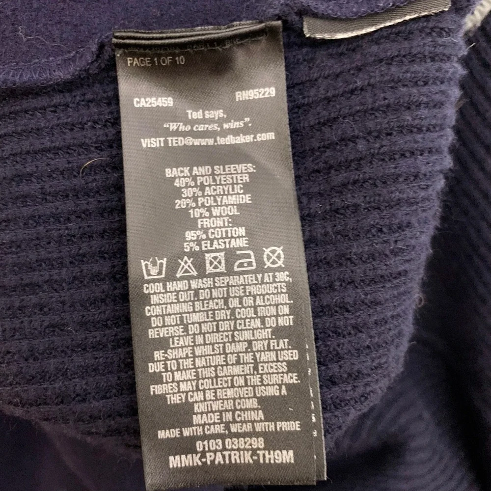 Ted‎ Baker Men's Navy Wool Blend Funnel Neck Jacket - Picture 7 of 8